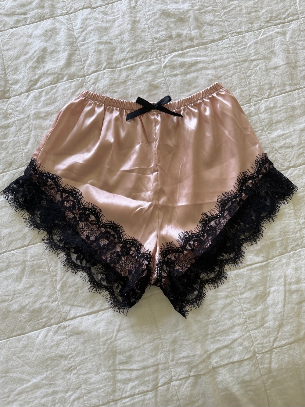 Silk-Feel Blush Pink Lace Trim Sleep Shorts